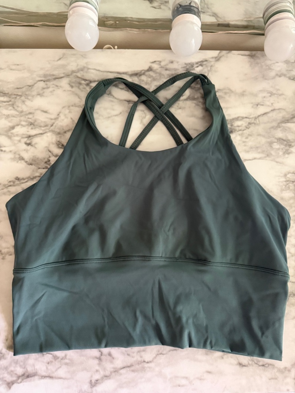 High-Neck Crossback Sports Bralette in Sage Green